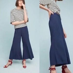 Maeve Canna Culotte Wide Leg Crop Pants Dark Blue Rayon Side Zipper Size 0